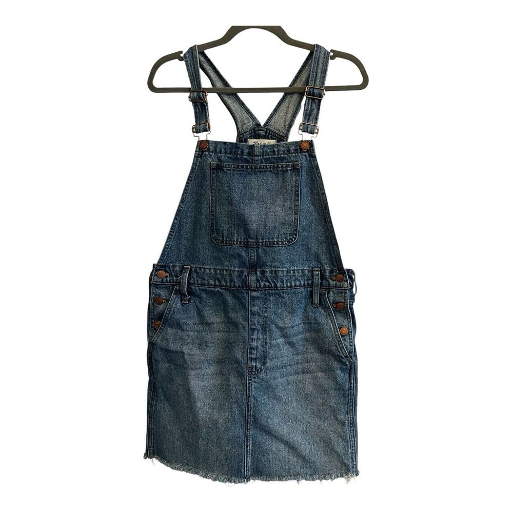 Madewell Womens Shortalls Overalls Jean SKIRT Bibs 10 Denim Raw Hem Adjustable